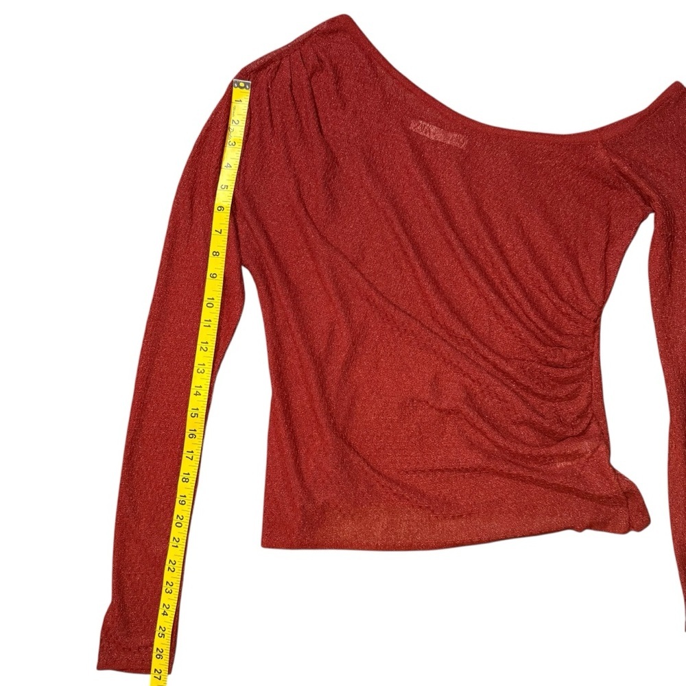 NWOT ZARA Large Rust Red One Shoulder Ruched Long Sleeve Lightweight Cocktail - Picture 12 of 13